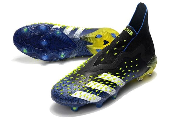 Adidas Predator Freak + FG Soccer Cleats - Black / Team Royal Blue / Solar Yellow / White Football Boots
